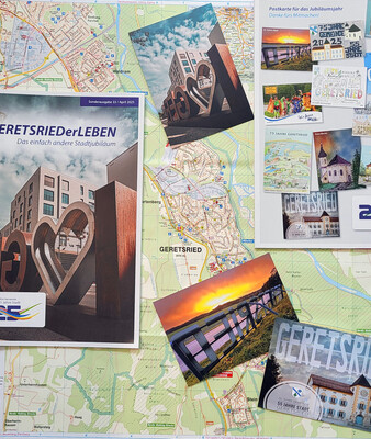 Jubiläumsjahr 2025 | © Stadt Geretsried Festschrift und Postkarten zum Jubiläumsjahr 2025 | © Stadt Geretsried