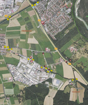 Straßenkarte zeigt den gesperrten Geh- und Radweg | © Stadt Geretsried
