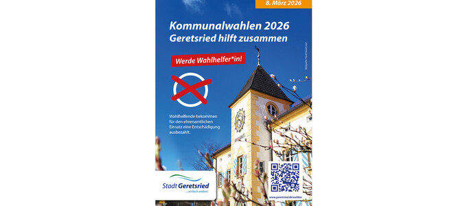 Flyer mit dem Rathaus und Aufruf zur Wahlhilfe | © Stadt Geretsried