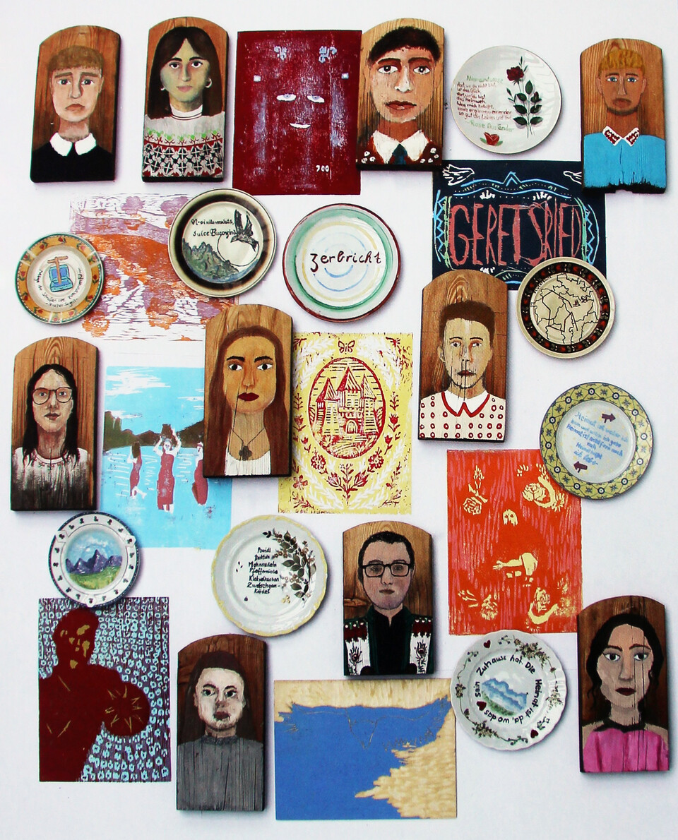 Collage aus Bildern, Porträts und bemalten Tellern | © Gymnasium Geretsried