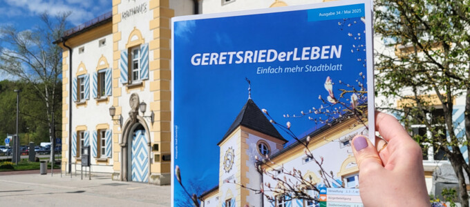 Das Cover der Ausgabe Nummer 34 des Stadtblattes GERETSRIEDerLEBEN zeigt das Geretsrieder Rathaus | © Stadt Geretsried