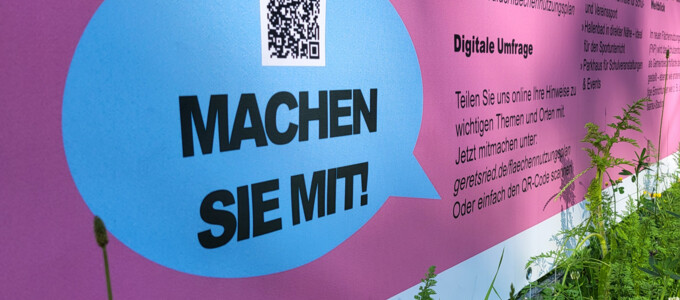 Auf dem Info-Banner steht "Machen Sie mit!" | © Stadt Geretsried