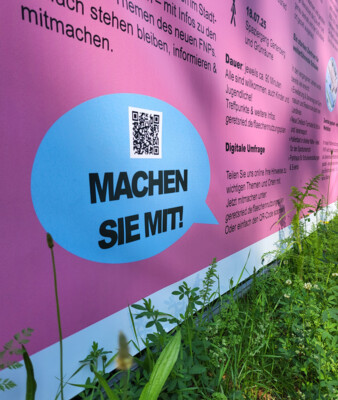 Auf dem Info-Banner steht "Machen Sie mit!" | © Stadt Geretsried
