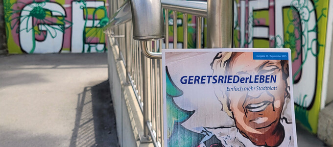 Cover des Stadtblattes mit dem Graffiti-Schriftzug Geretsried im Hintergrund | © Stadt Geretsried
