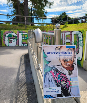 Stadtblatt GERETSRIEDerLEBEN | © Stadt Geretsried Cover des Stadtblattes mit dem Graffiti-Schriftzug Geretsried im Hintergrund | © Stadt Geretsried