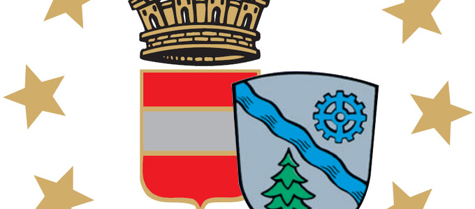 Das Logo des  Partnerschaftsvereins zeigt die Wappen von Geretsried und Chamalières | © Stadt Geretsried